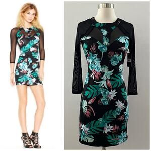 Guess Mesh Scuba Dress Medium Mini Tropical Hawaiian Resortwear Colorful NEW